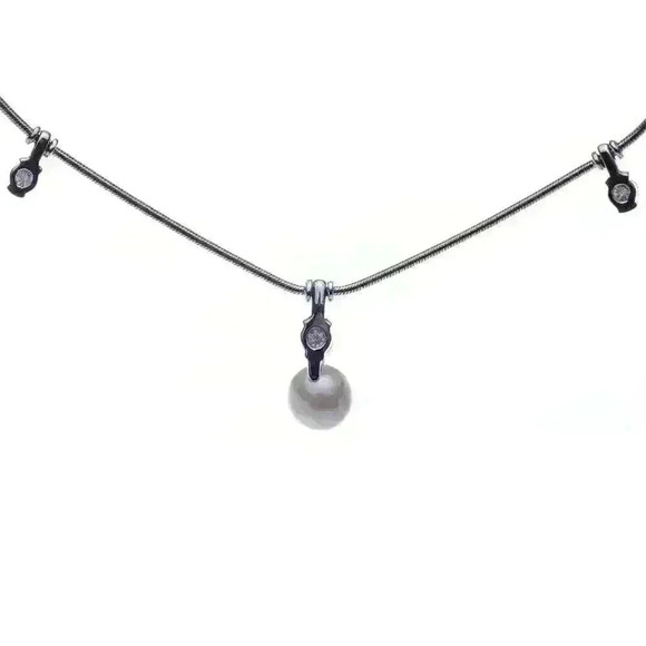 Jose Hess 18kt White Gold Diamond and Pearl Necklace 15.5" .30CTW - Picture 5 of 10